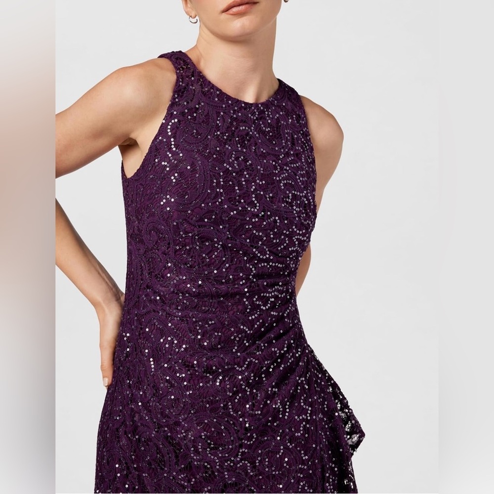 Alex Evenings Womens Long Sleeveless W/Cascade Ruffle & Front Slit - Picture 4 of 8